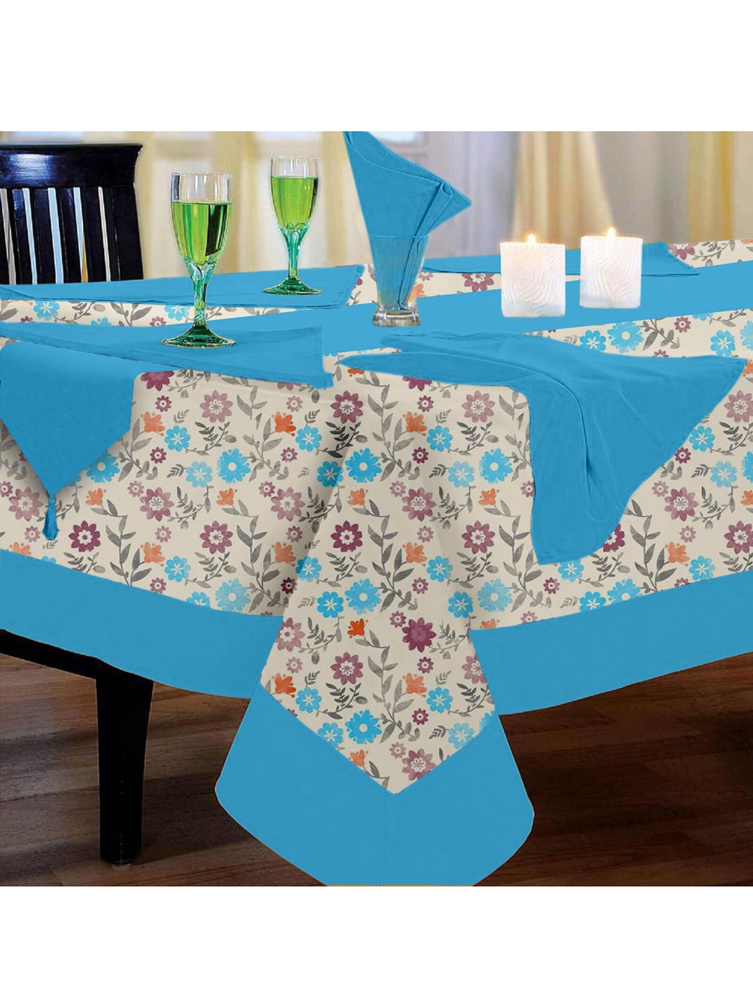 Lushomes Set Of 8 Multicoloured Flower Printed 6 Seater Regular Table Linen Set Price in India