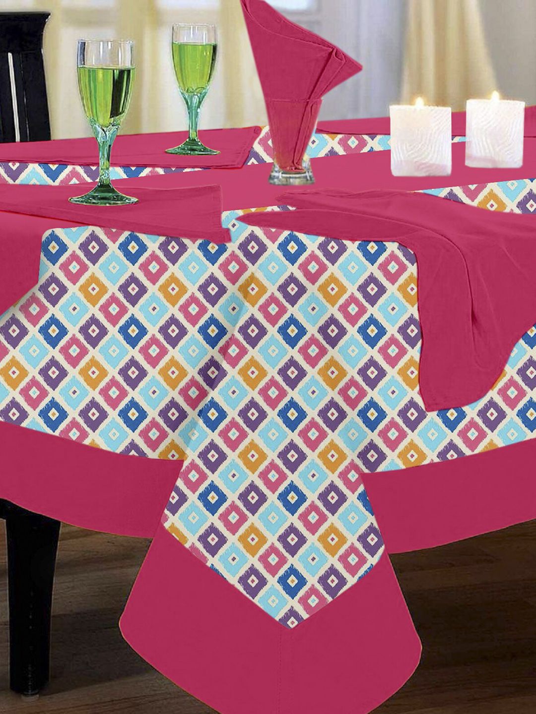 Lushomes Multicolored 6 Seater Printed Cotton Table Linen Set- 8Pieces Price in India