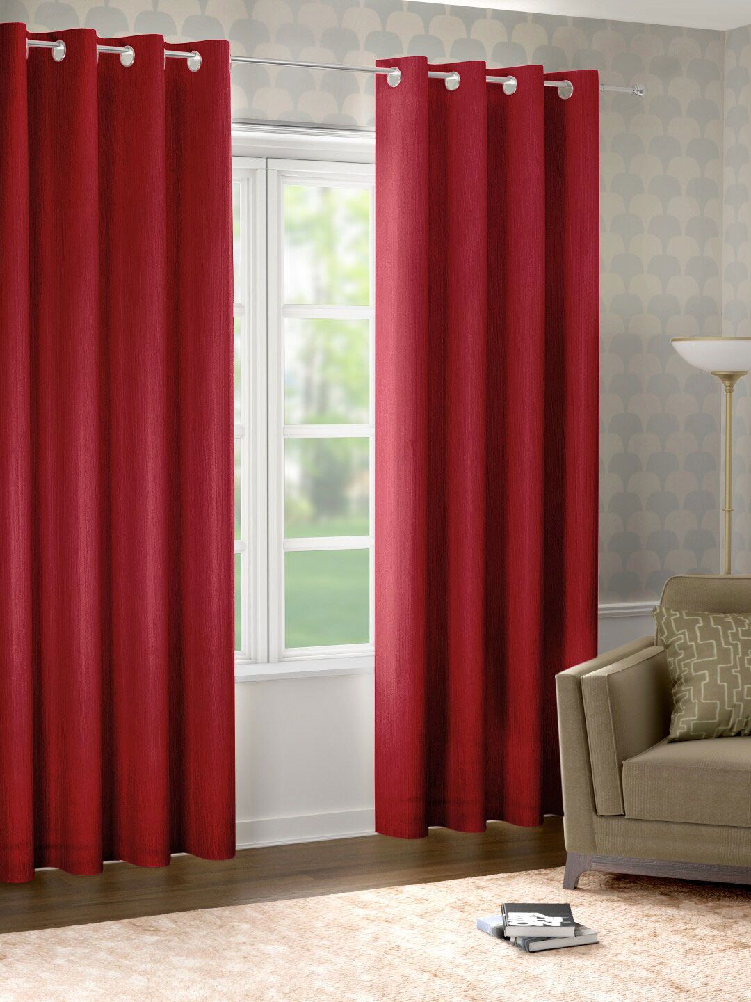 Raymond Home Red Set of 2 Door Curtain Price in India