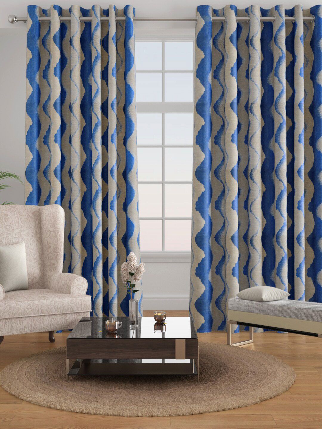 Raymond Home Set Of 2 Blue & Grey Jacquard Door Curtain Price in India