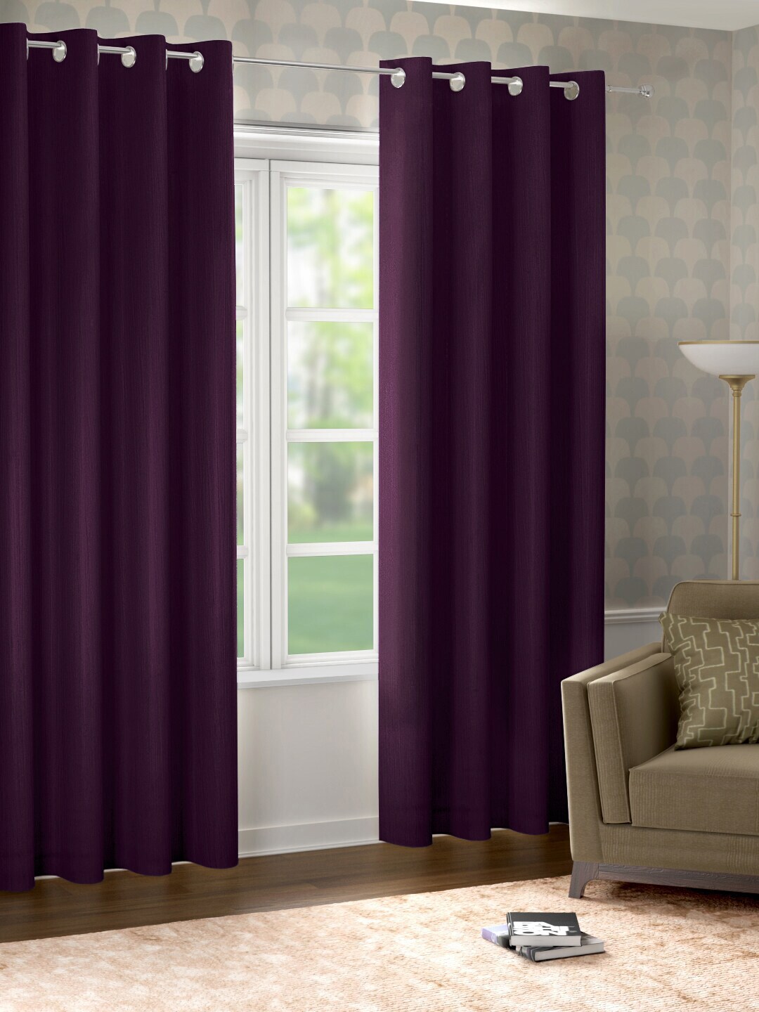 Raymond Home Set Of 2 Purple Solid Door Curtains Price in India