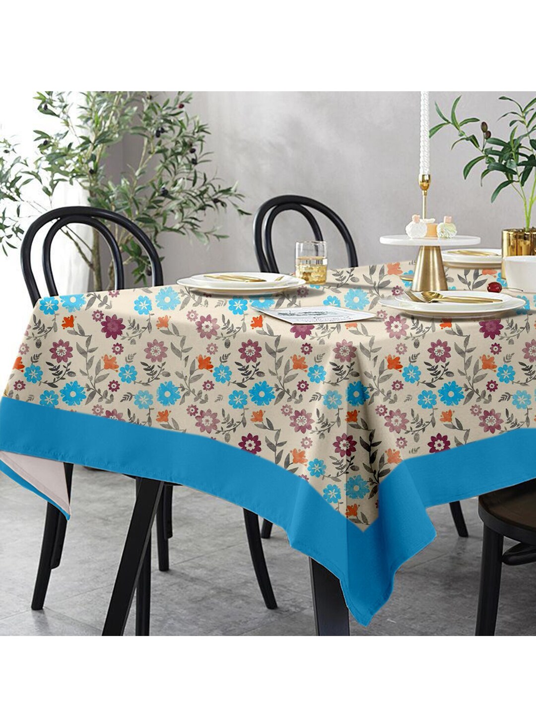 Lushomes Multicoloured 12 Seater Flower Printed Table Cloth Price in India