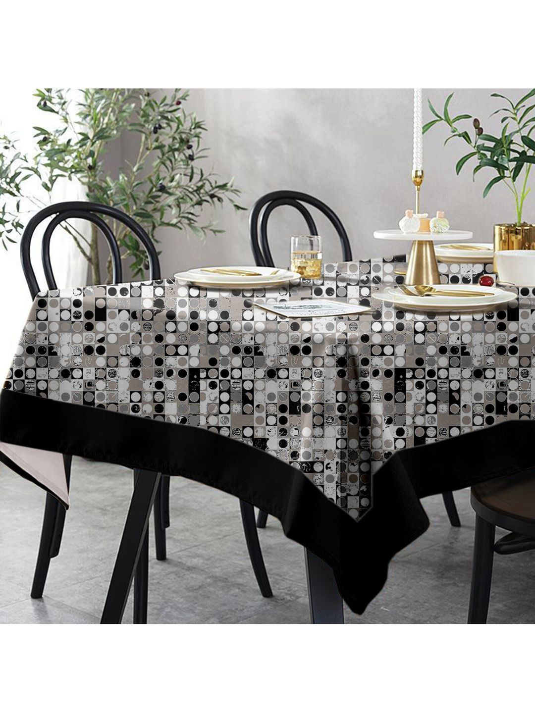 Lushomes Multicoloured Cotton 12 Seater Small Coins Printed Table Cloth Price in India