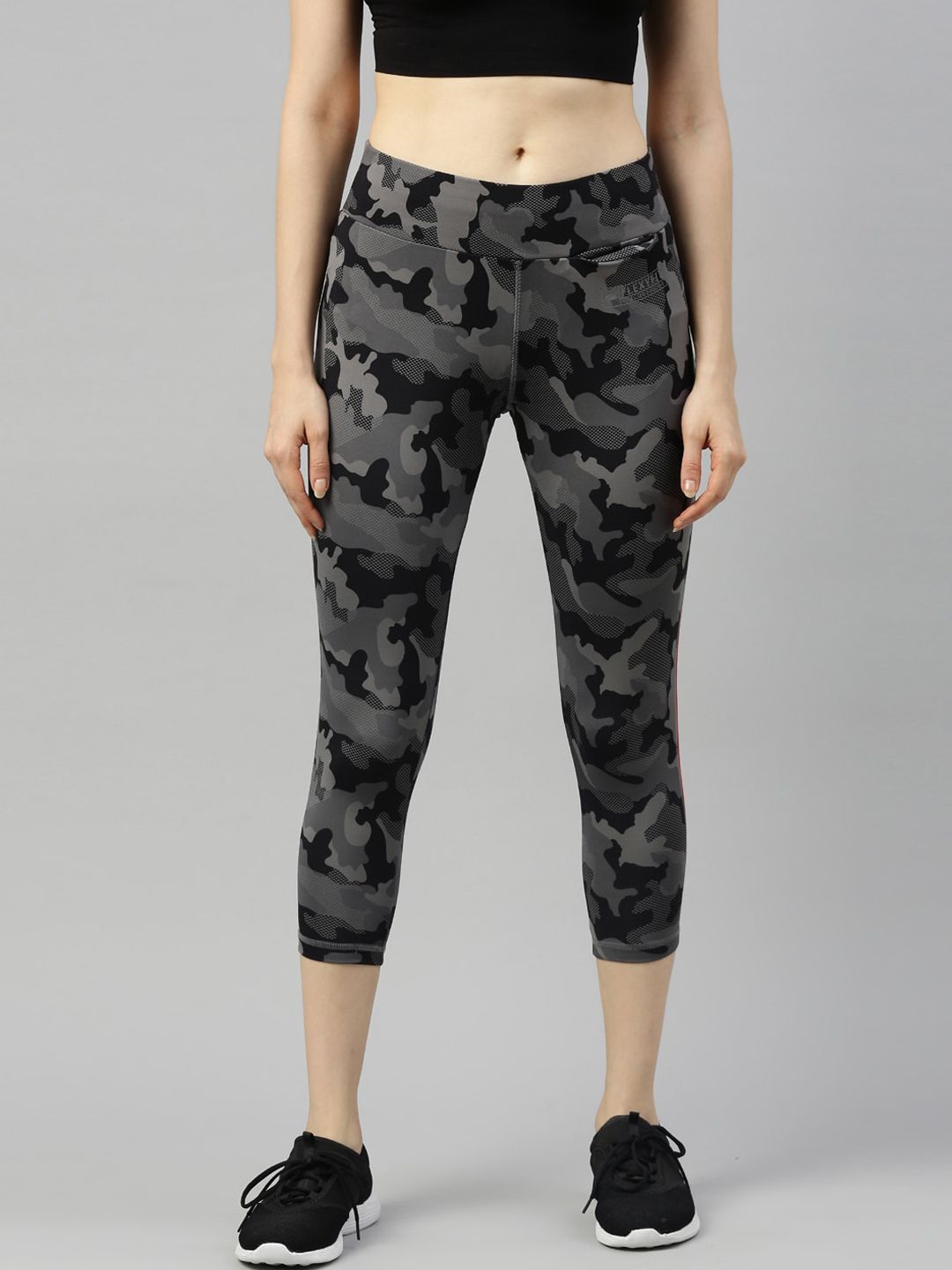 GOLDSTROMS Women Grey & Black Camouflage Printed Flexi-Fit Activewear Tights Price in India