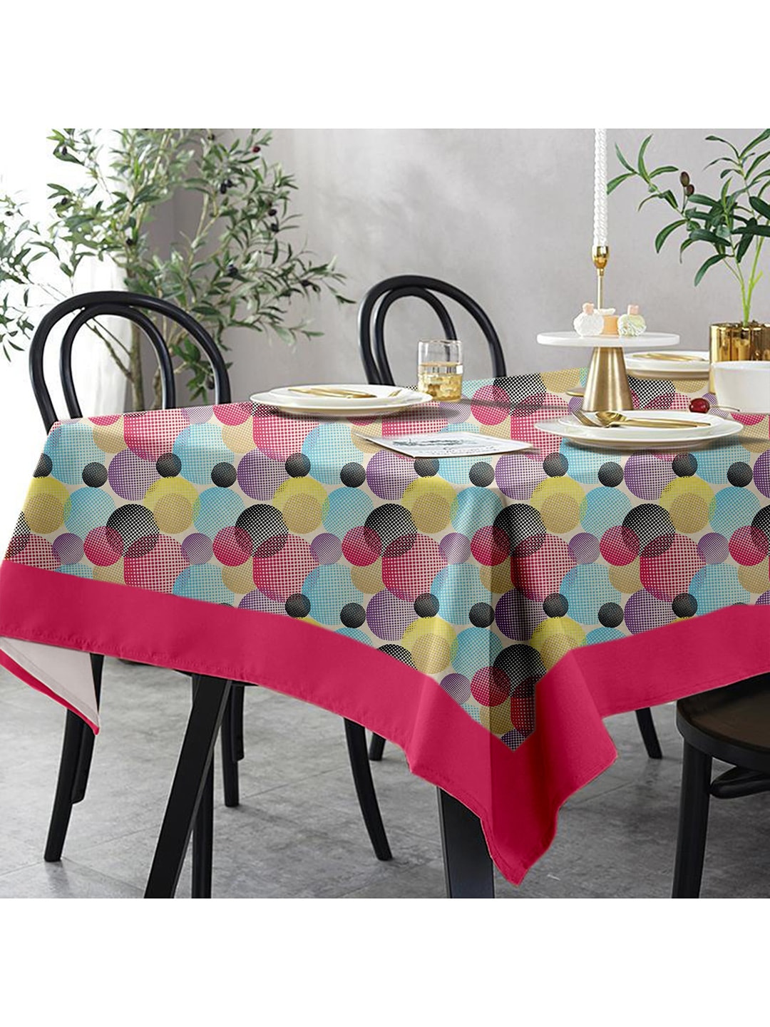 Lushomes Multi 6 Seater Small Circles Printed Table Cloth- 54"X78" Price in India