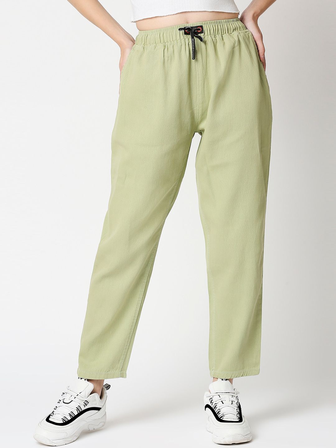 High Star Women Green Mom Fit High-Rise Trousers Price in India