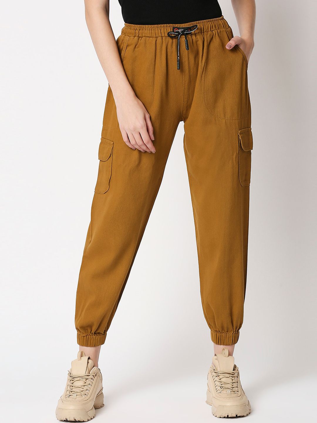 High Star Women Rust Loose Fit High-Rise Joggers Trousers Price in India