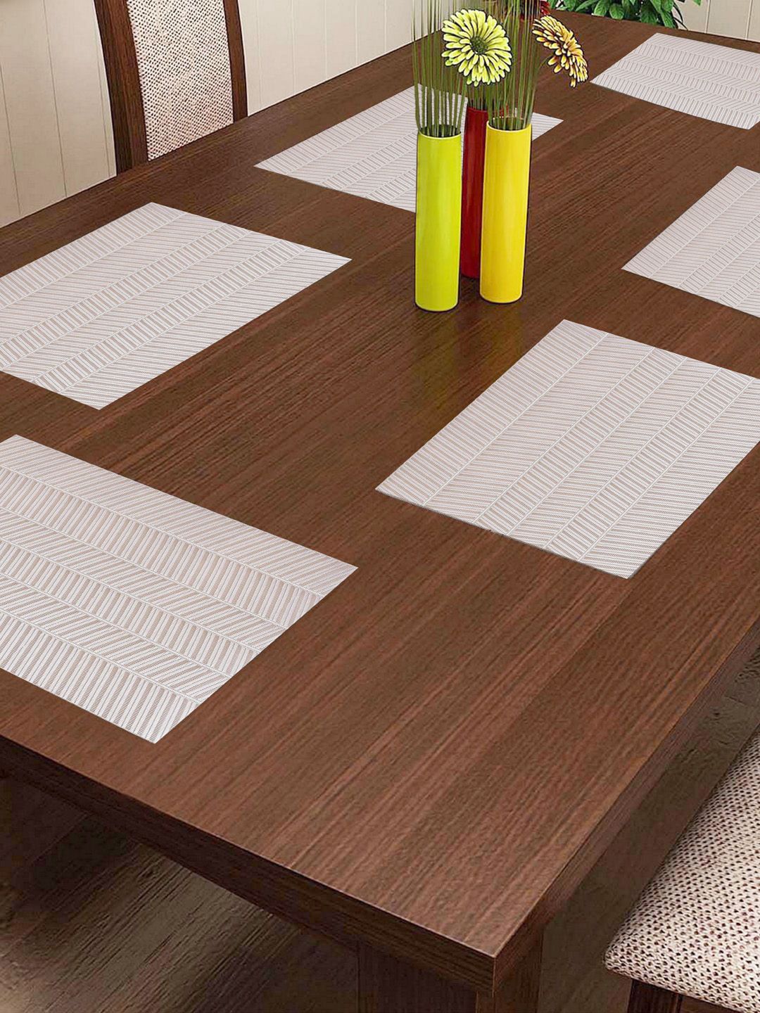 Lushomes Silver Set of 6 Bamboo Waterproof PVC Table Place Mats Price in India