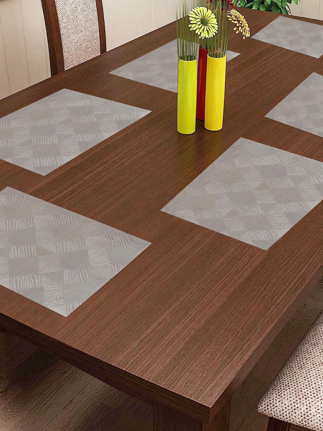 Lushomes Brown Pack of 6 Jacquard Waterproof Table Mats Price in India