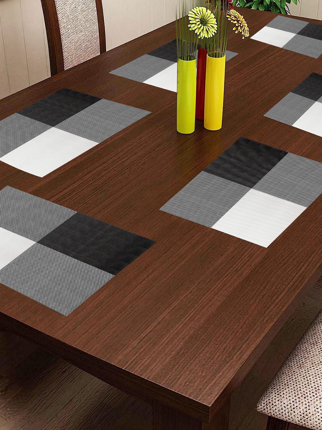 Lushomes Pack of 6 Black & White Design Waterproof PVC Table Mats Price in India
