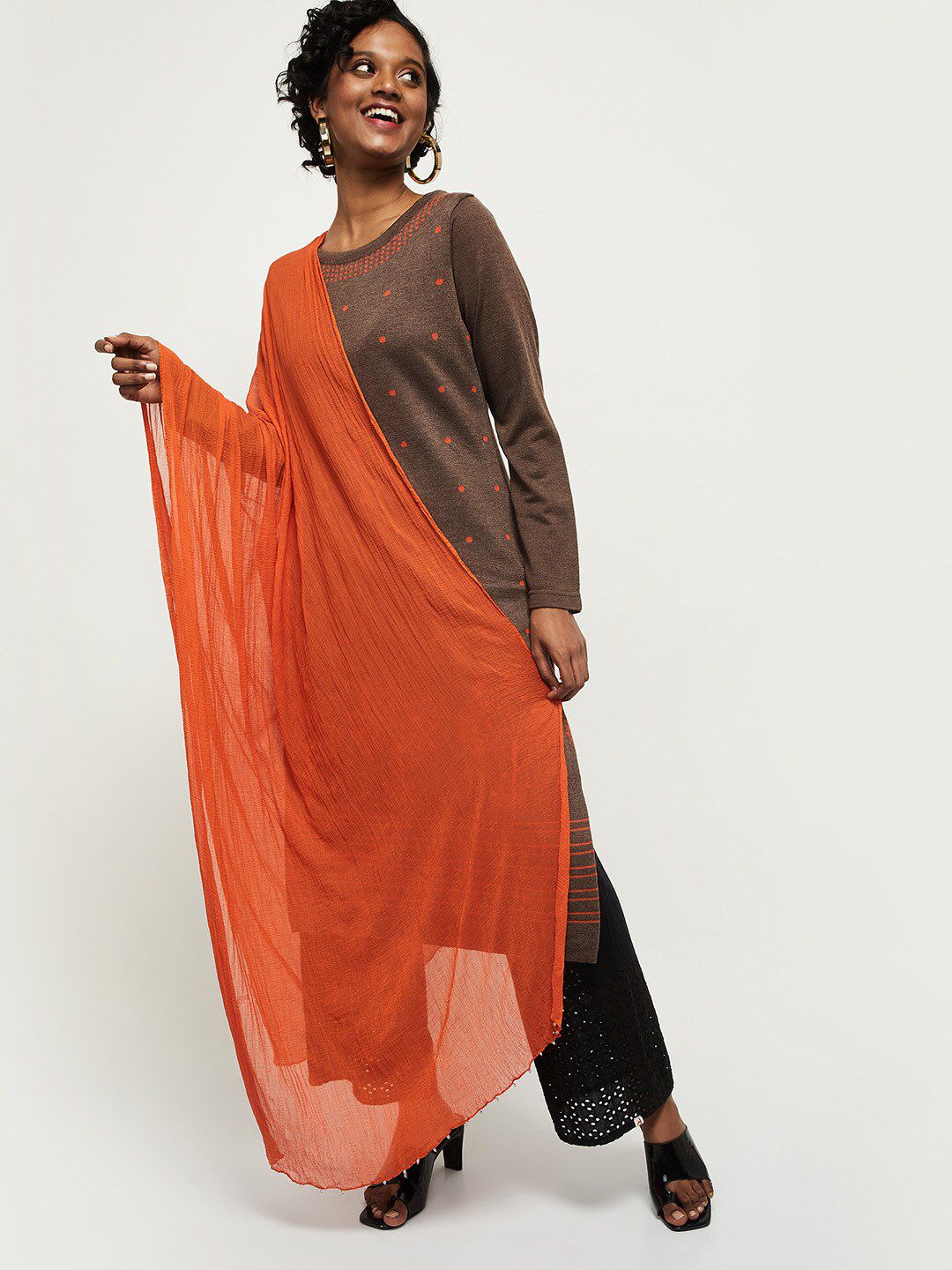 max Women Orange Solid Dupatta Price in India