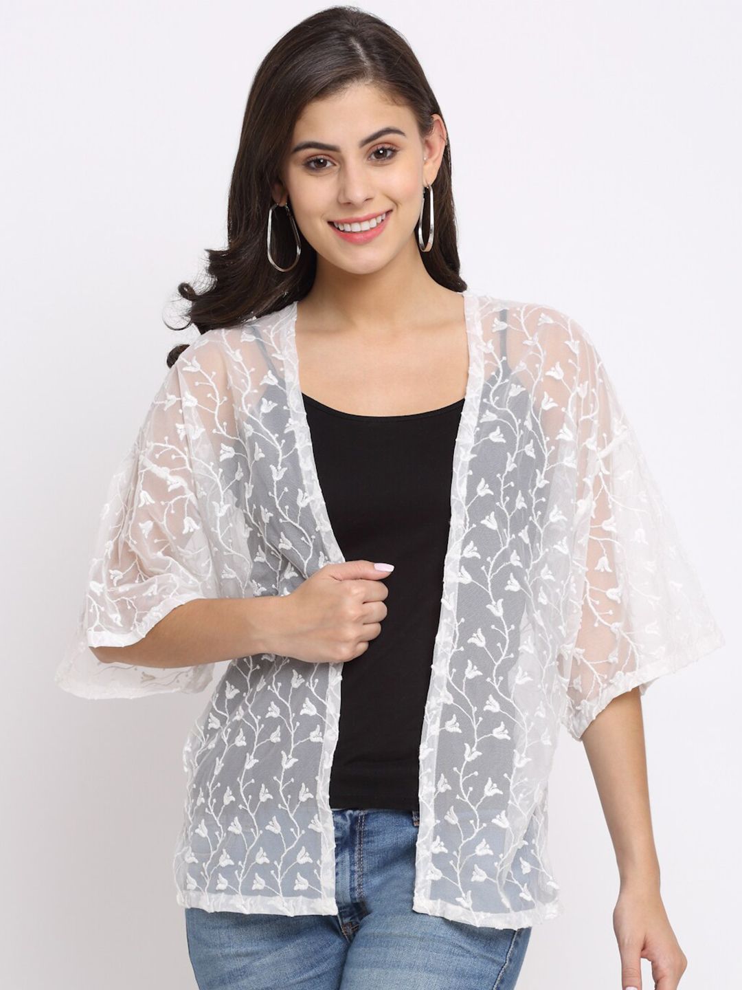 Rute Women White Embroidered Shrug Price in India