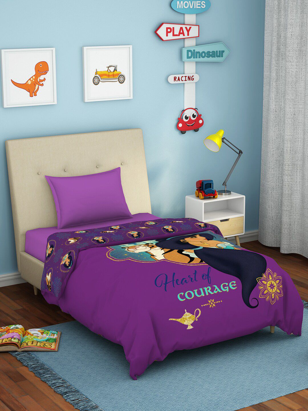SPACES Purple & Black Cartoon Characters AC Room Single Bed Quilt Price in India