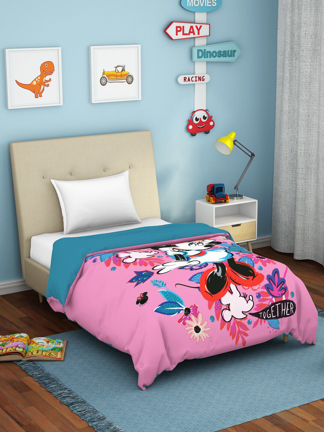SPACES Pink & White Cartoon Characters AC Room Single Bed Dohar Price in India