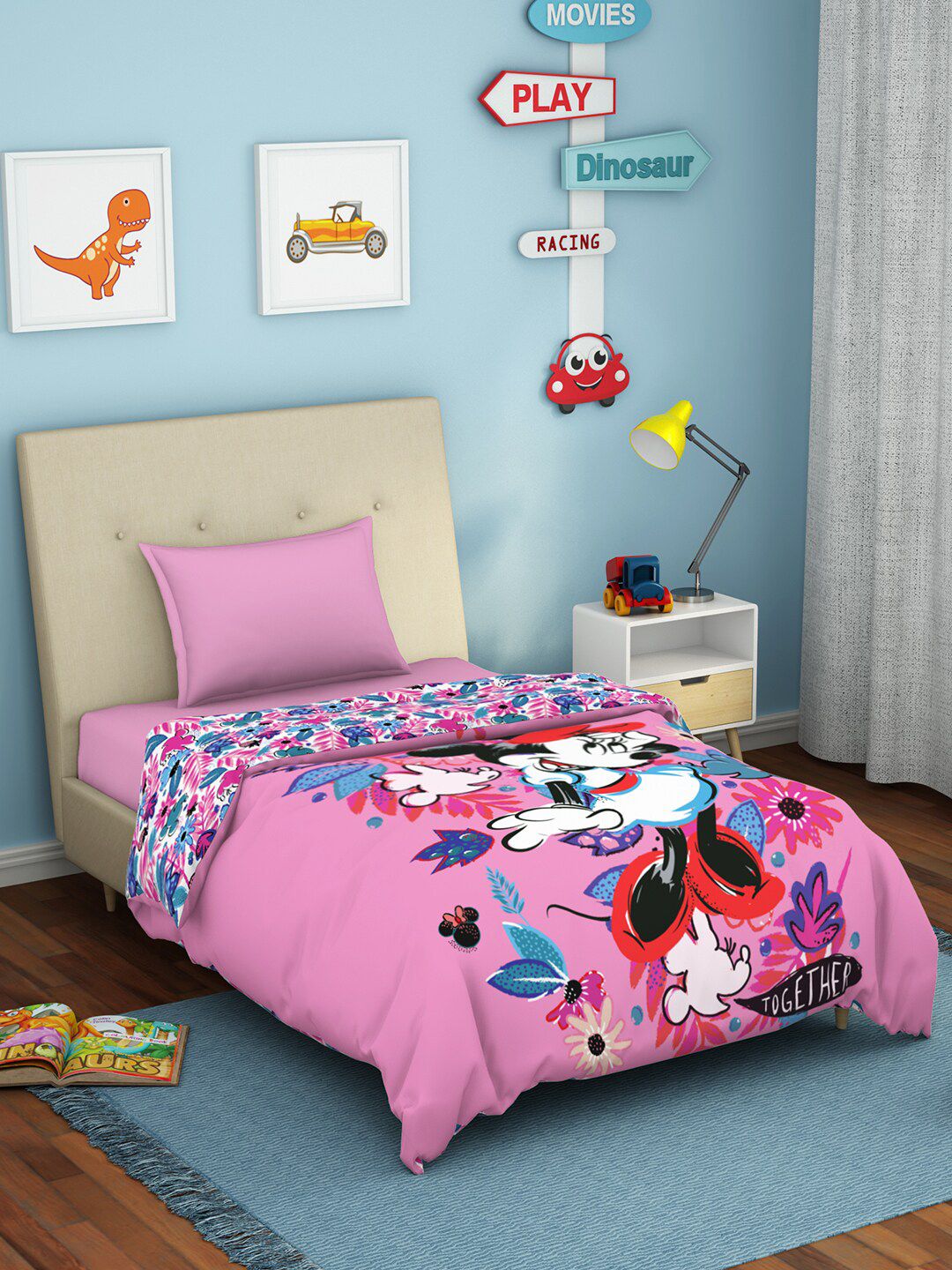 SPACES Pink & White Minnie Cartoon Characters AC Room Pure Cotton Single Bed Quilt Price in India