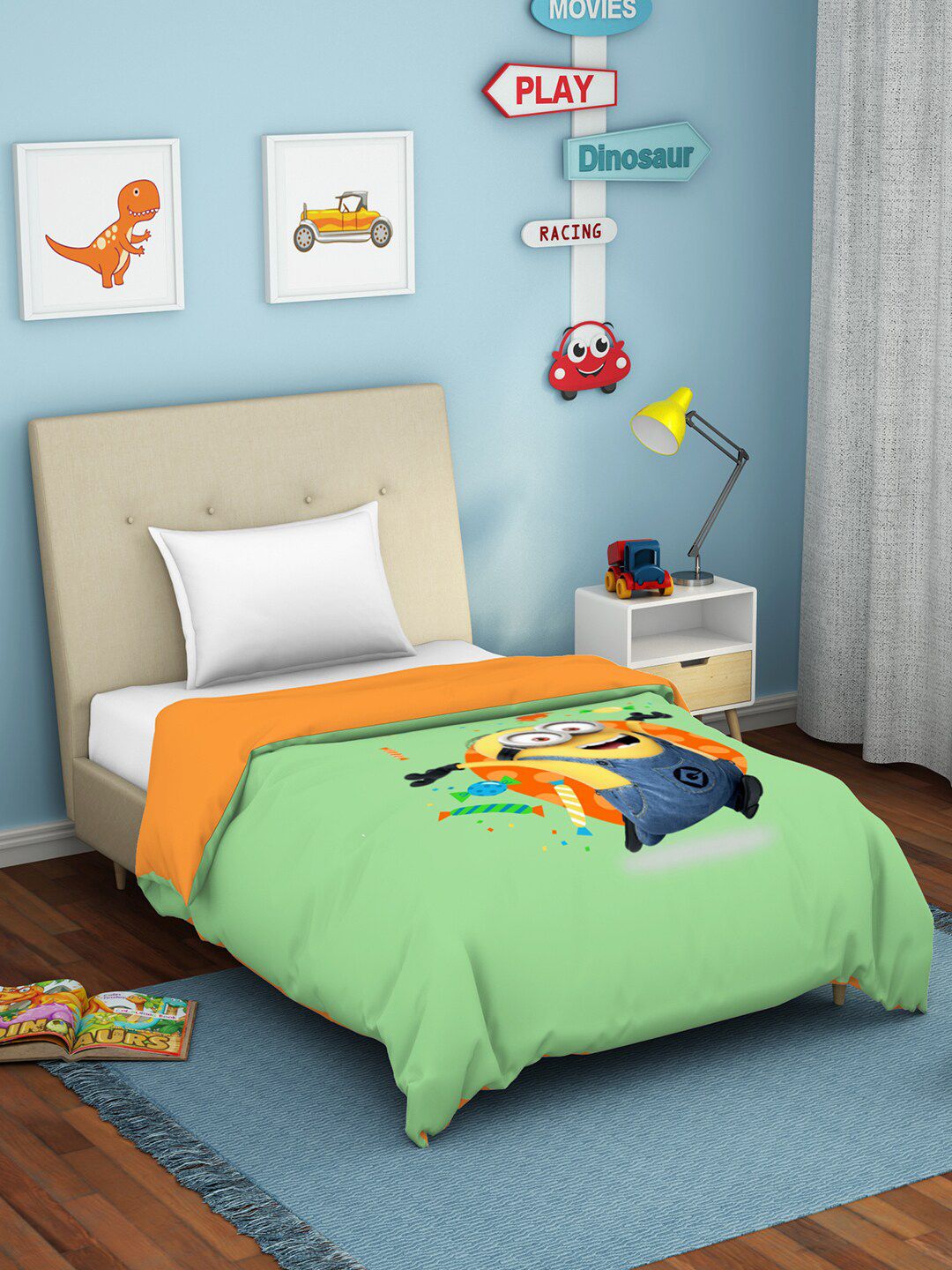 SPACES Green & Orange Cartoon Characters Pure Cotton AC Room Single Bed Dohar Price in India