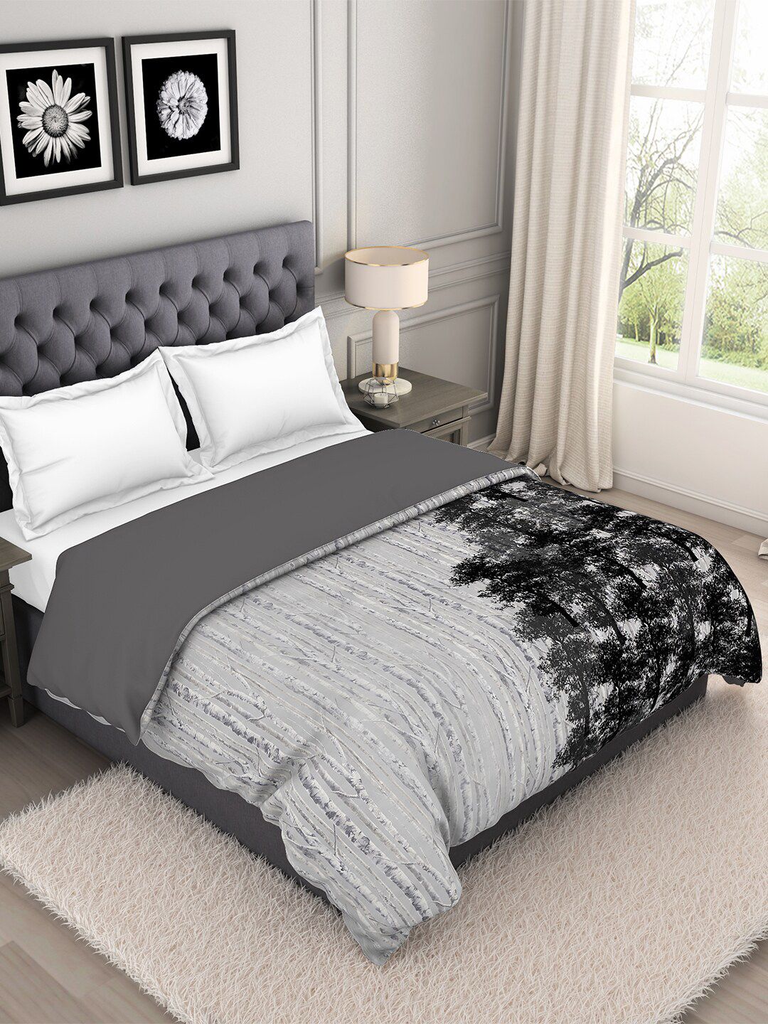 SPACES Grey & Black AC Room 210 GSM Double Bed Quilt Price in India