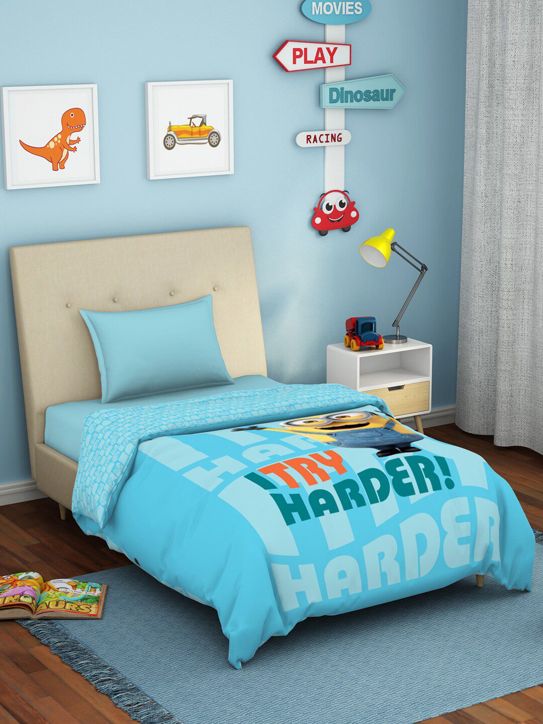 SPACES Blue & Yellow Cartoon Characters AC Room Single Bed Quilt Price in India