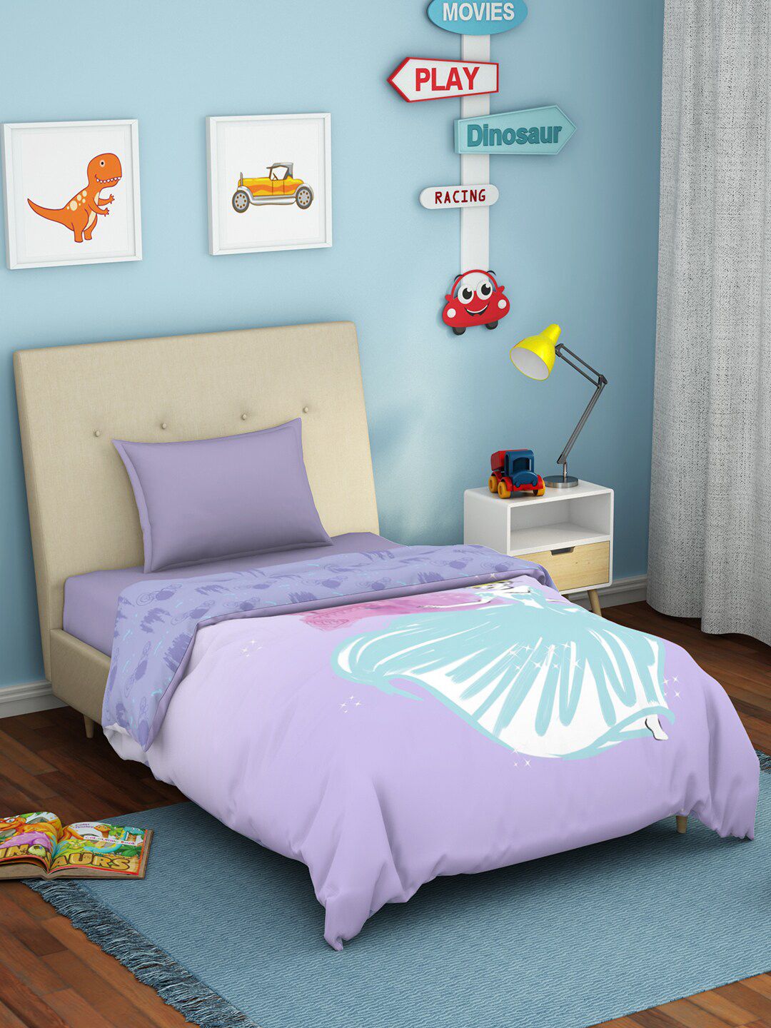 SPACES Lavender & Blue Cartoon Characters AC Room Single Bed Quilt Price in India
