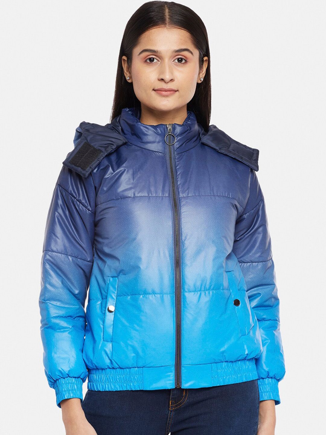 People Women Blue Ombre Padded Jacket Price in India