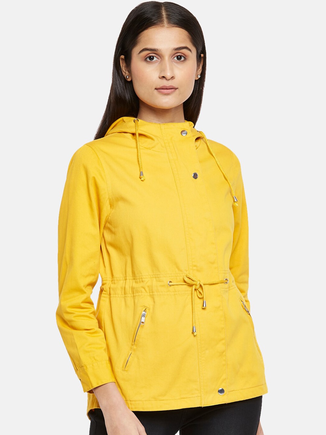 People Women Mustard Open Front Jacket Price in India