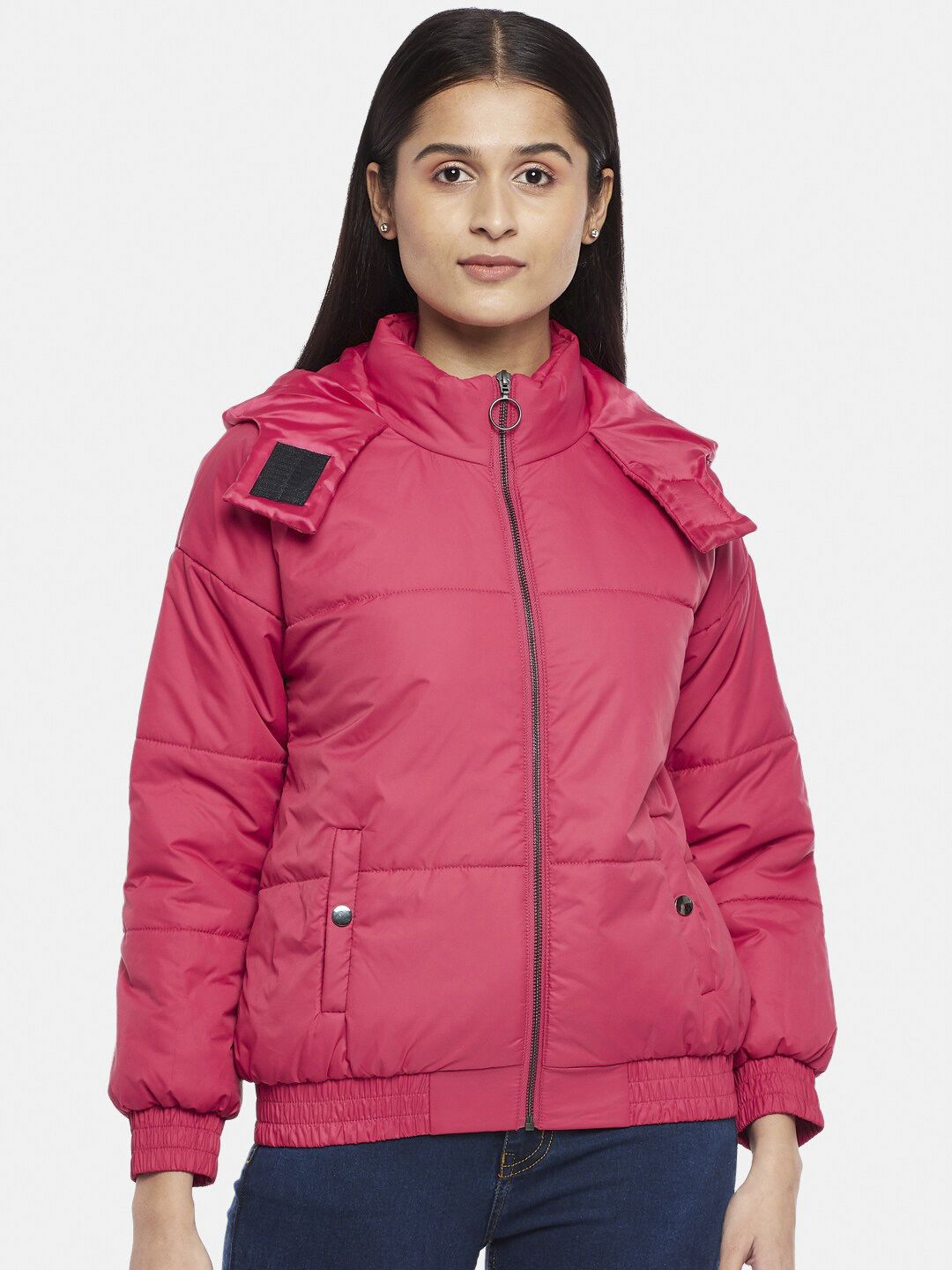People Women Pink Bomber Jacket Price in India