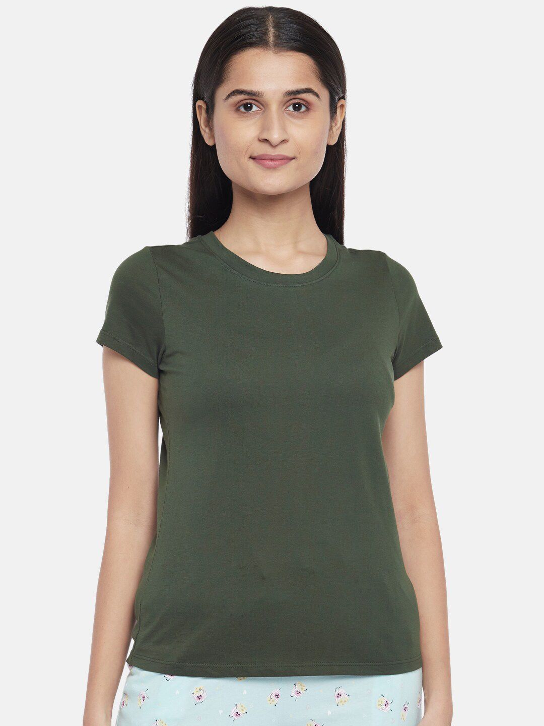 Dreamz by Pantaloons Woman Olive Green Regular Lounge tshirt Price in India