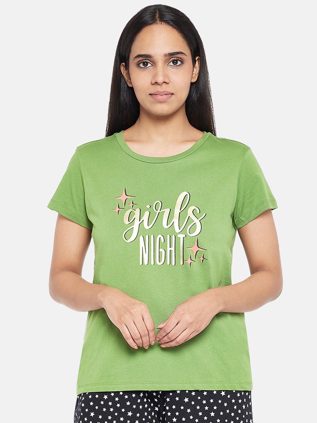 Dreamz by Pantaloons Women Olive Green Printed Lounge tshirt Price in India