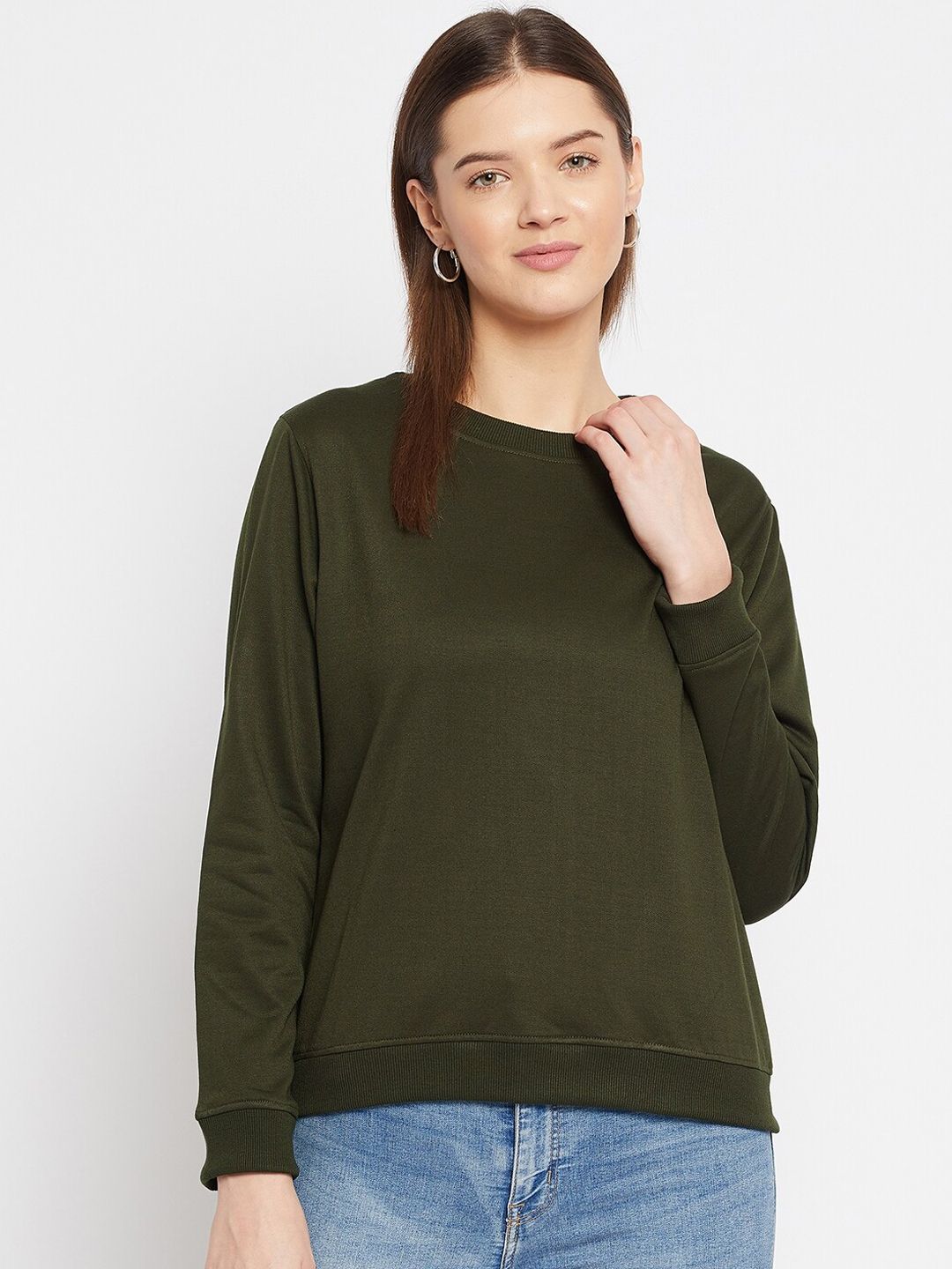 FRENCH FLEXIOUS Women Olive Green Sweatshirt Price in India