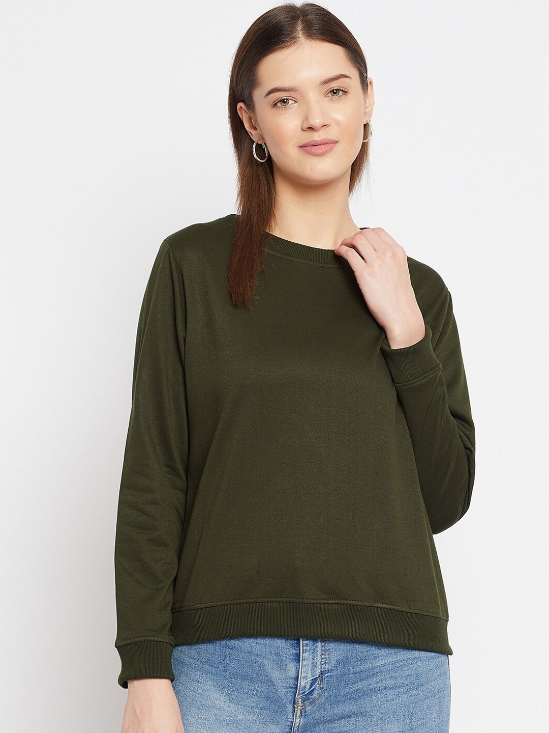 FRENCH FLEXIOUS Women Olive Green Sweatshirt Price in India