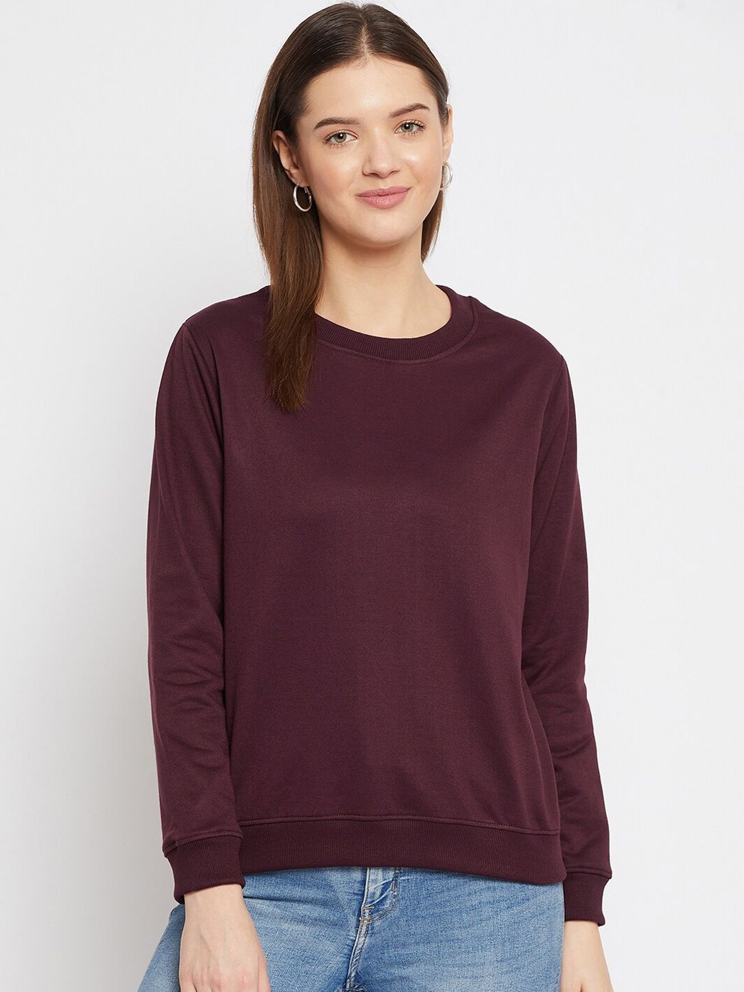 FRENCH FLEXIOUS Women Burgundy Sweatshirt Price in India