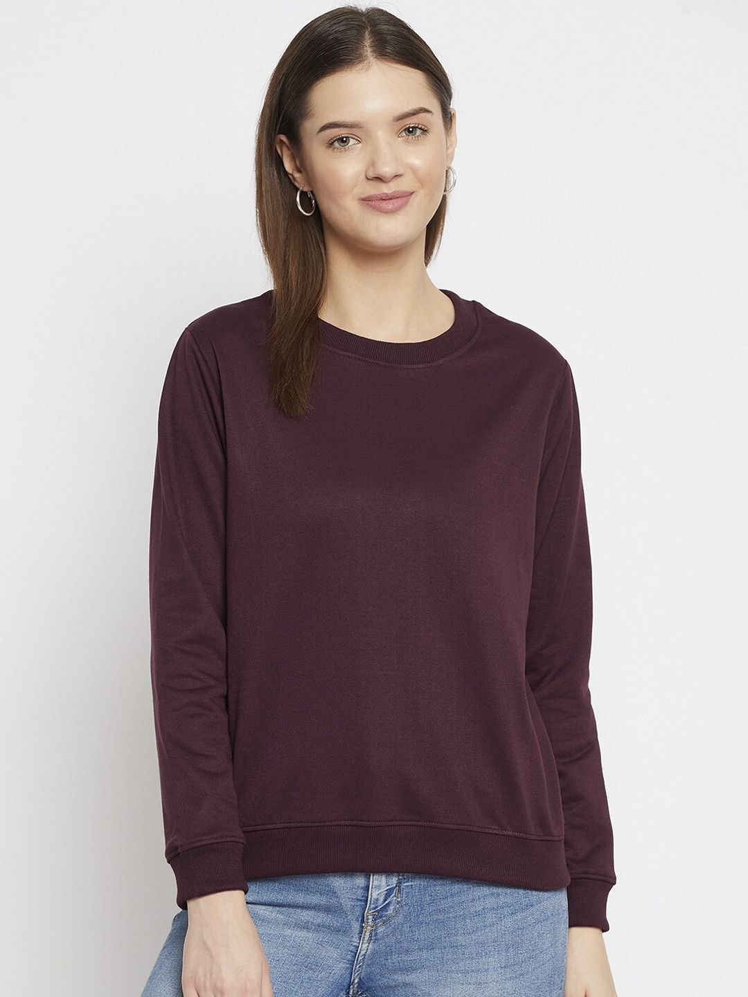 FRENCH FLEXIOUS Women Burgundy Sweatshirt Price in India