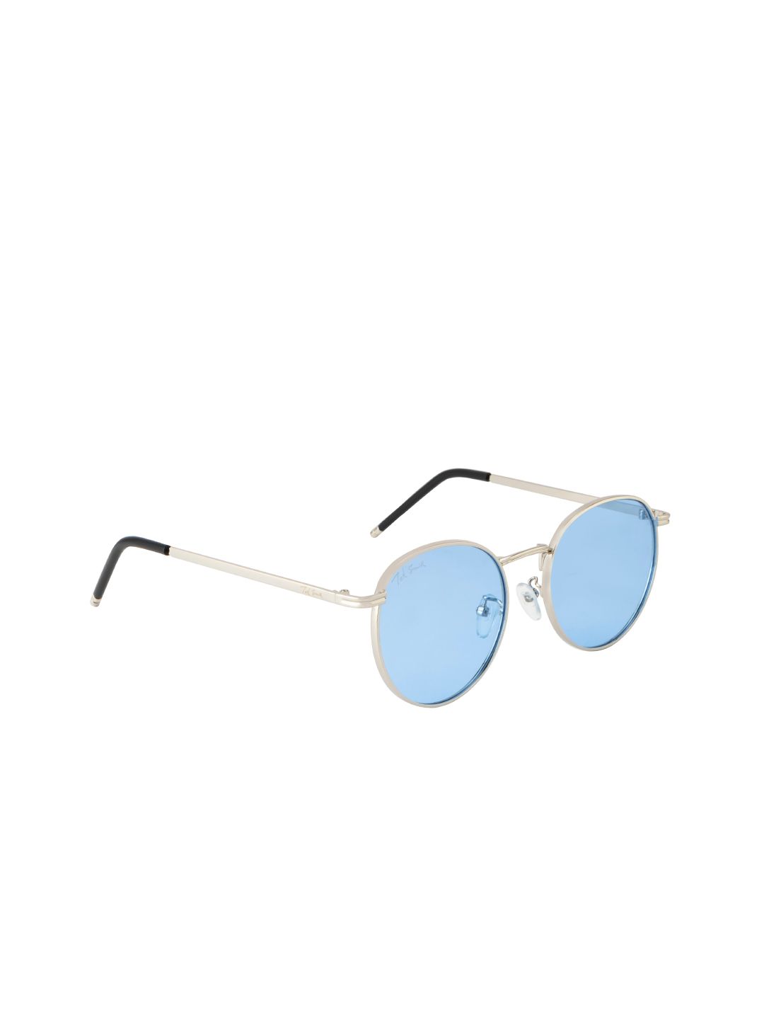 Ted Smith Unisex Blue Lens & Silver-Toned Round Sunglasses With UV Protected Lens Price in India