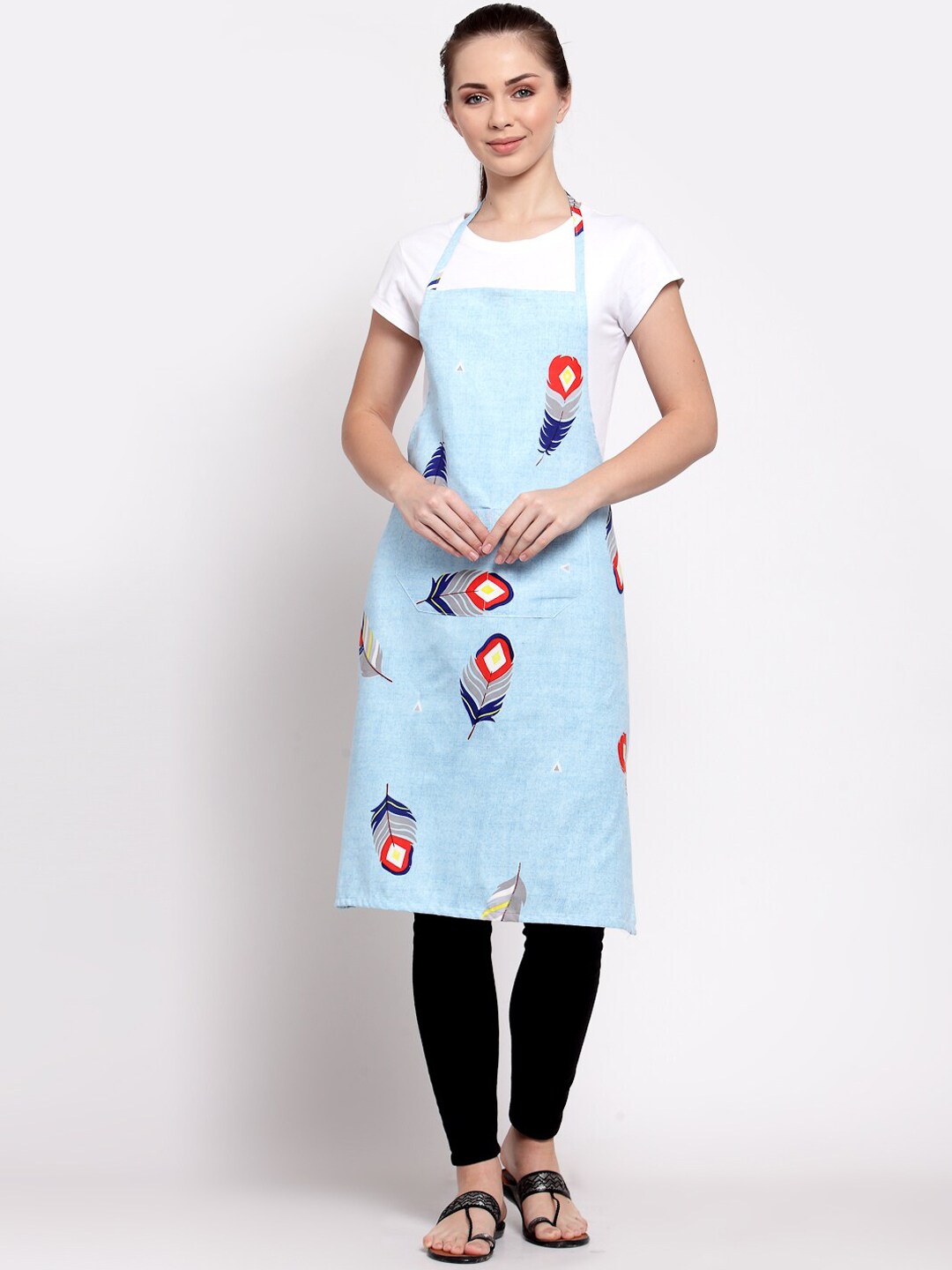 Arrabi Blue Leaf TC Cotton Blend Apron with 2 Patch Pockets Price in India