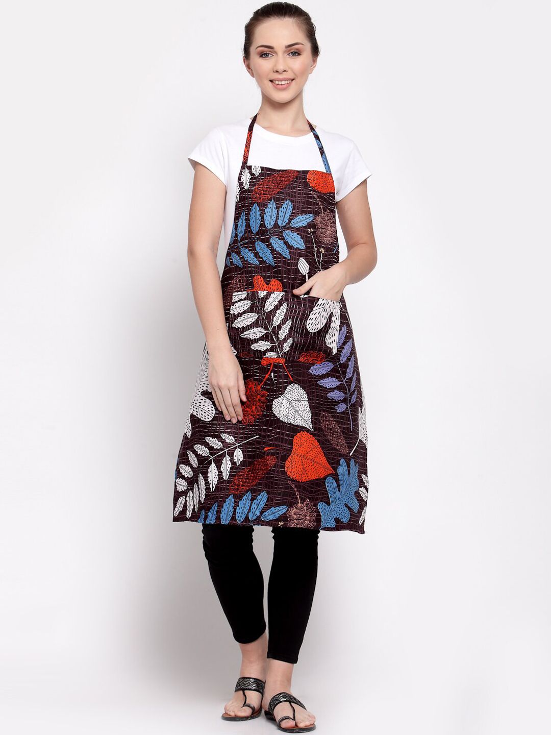 Arrabi Multicoloured Leaf Printed Cotton Blend Apron Price in India