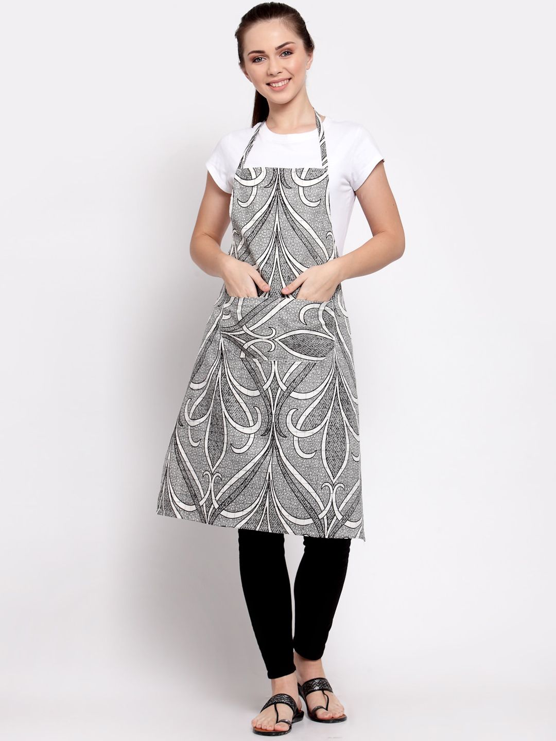 Arrabi Grey & White Floral Apron Price in India