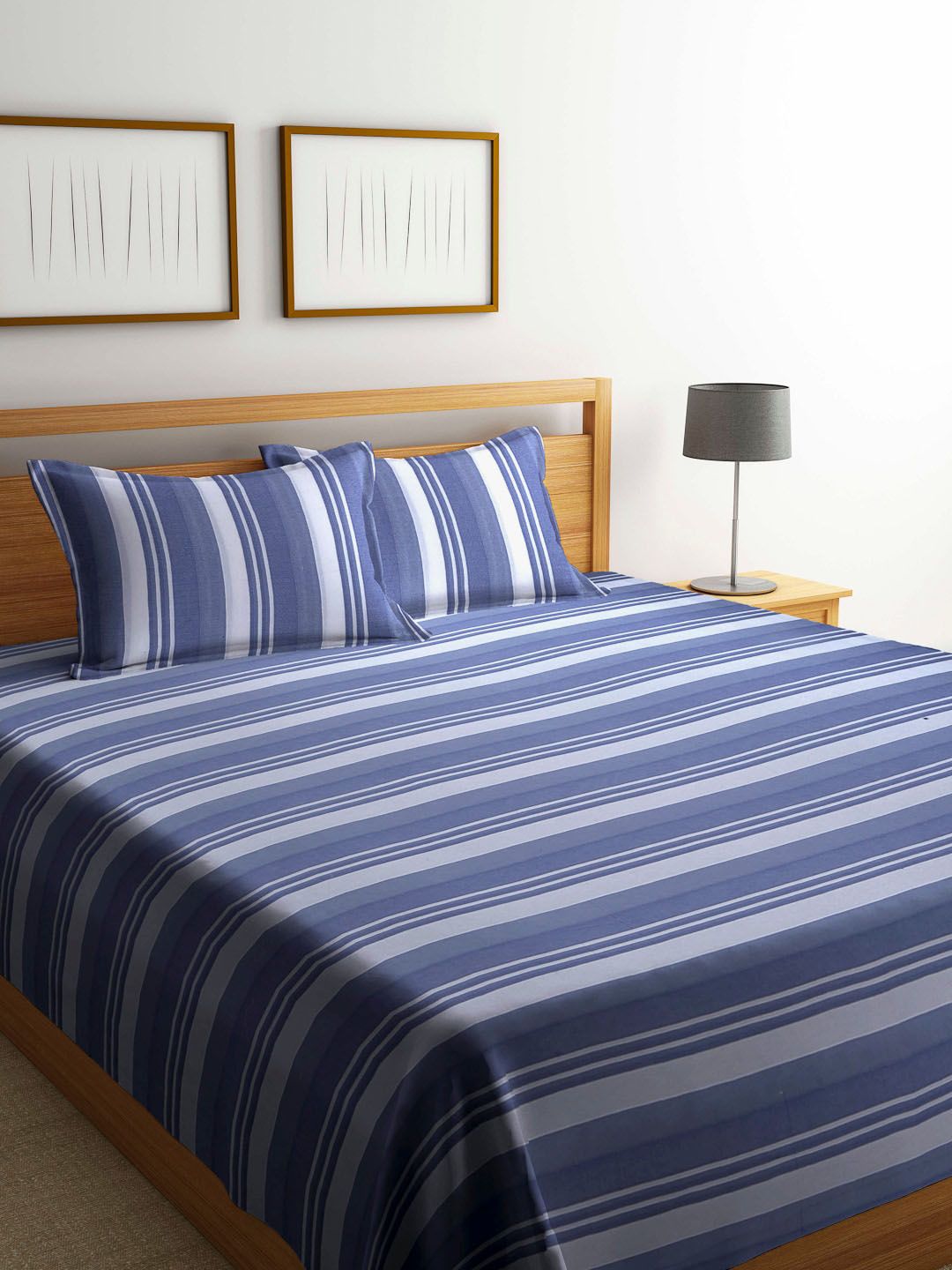 KLOTTHE Blue Woven-Design Pure Cotton Double Bed Cover With 2 Pillow Covers Price in India
