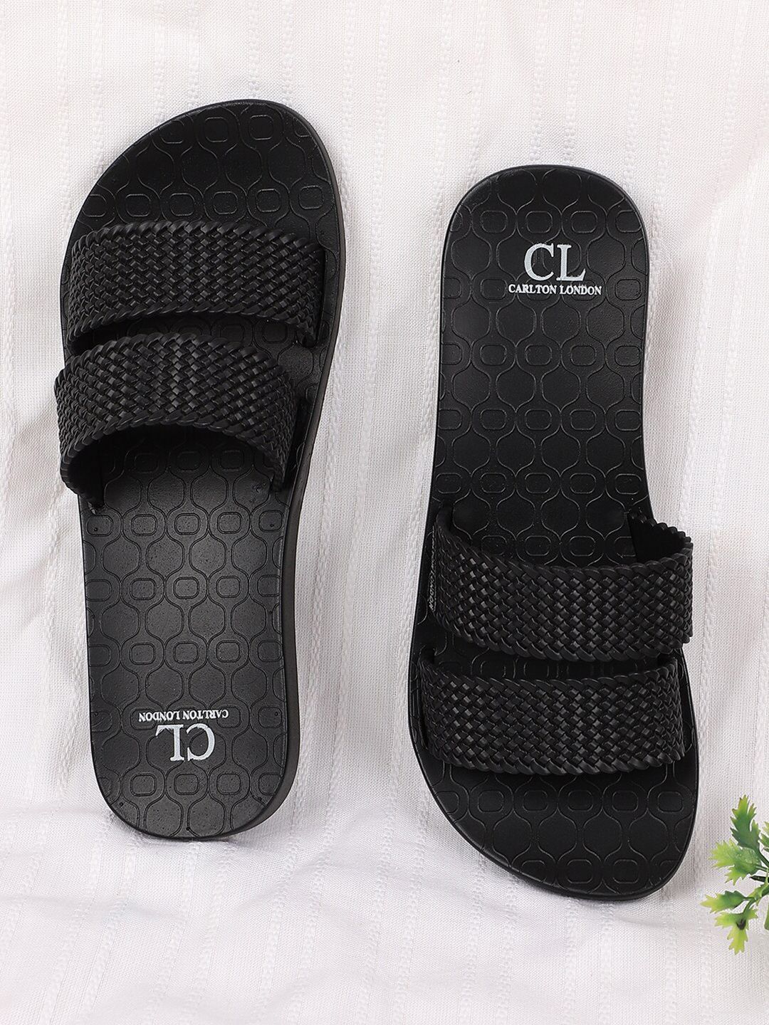 Carlton London Women Black Textured Sliders Price in India