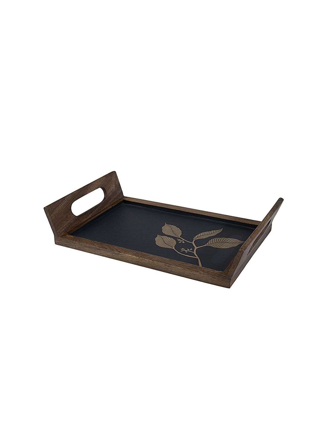 ellementry Black & Brown Hand Painted Wooden Tray Price in India