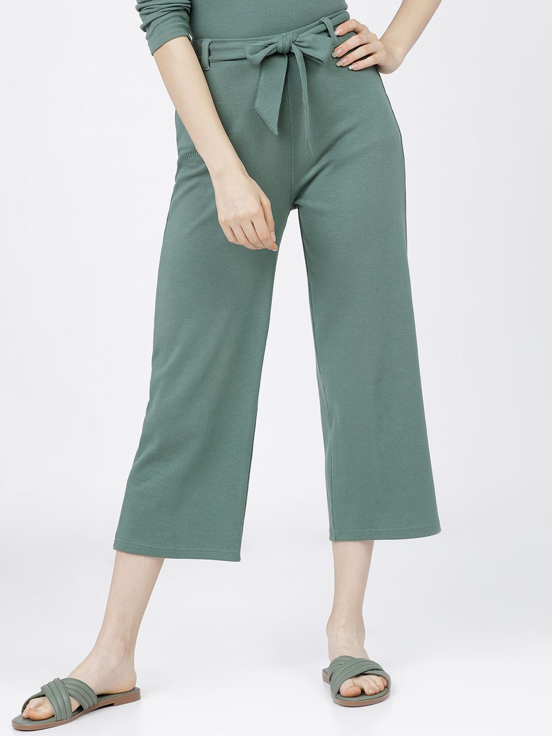 Tokyo Talkies Women Green Straight Fit Easy Wash Culottes Trousers Price in India