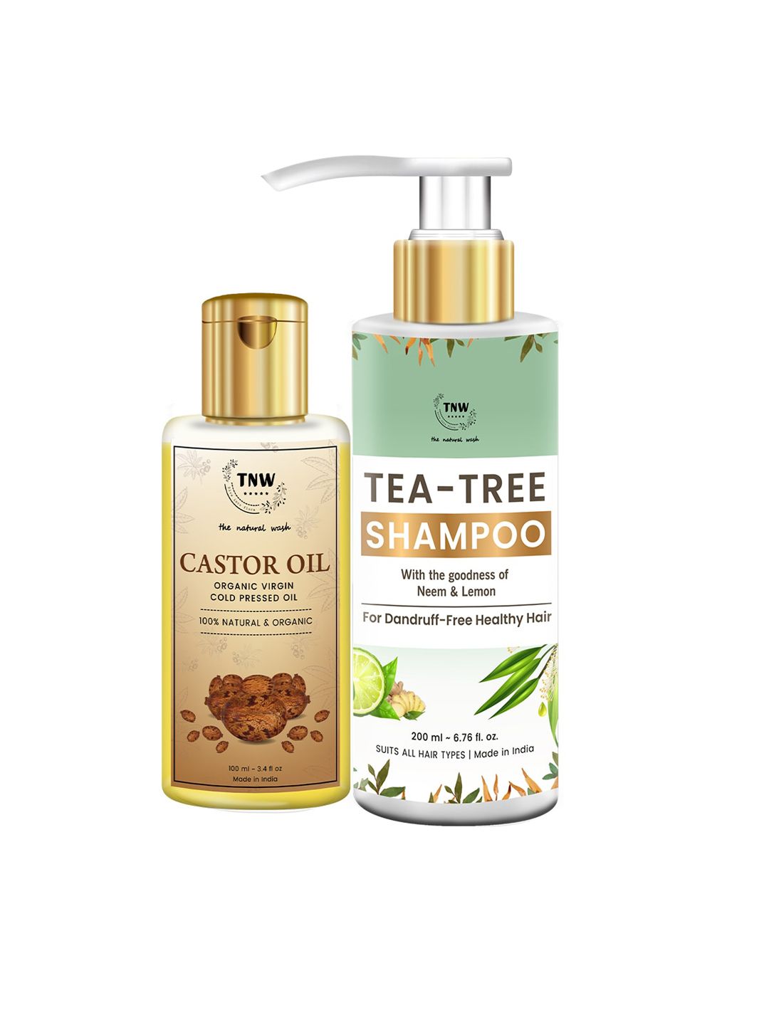 TNW the natural wash Pack of Tea Tree Shampoo and Castor Oil for Dandruff-Free Price in India