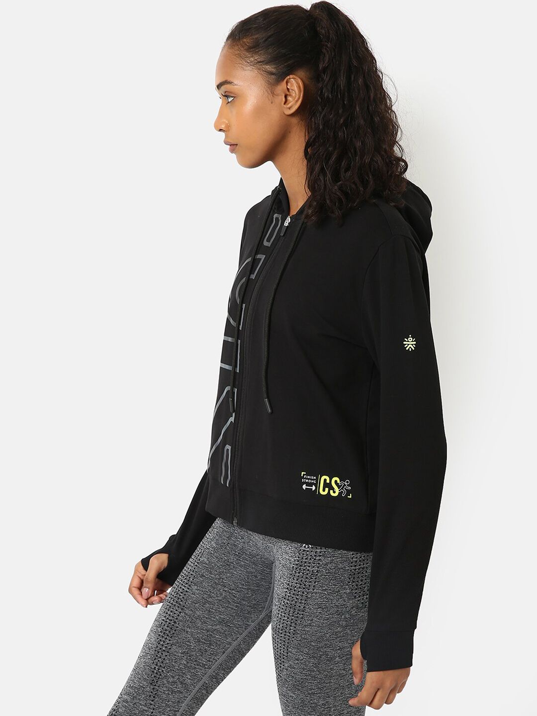 Cultsport Women Black Hooded Sweatshirt Price in India