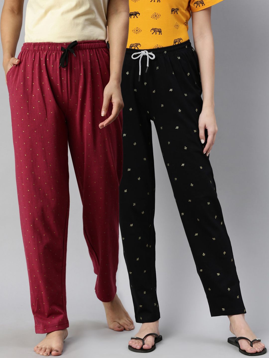 Kryptic Woman Pack of 2 Black & Maroon Lounge Pants Price in India