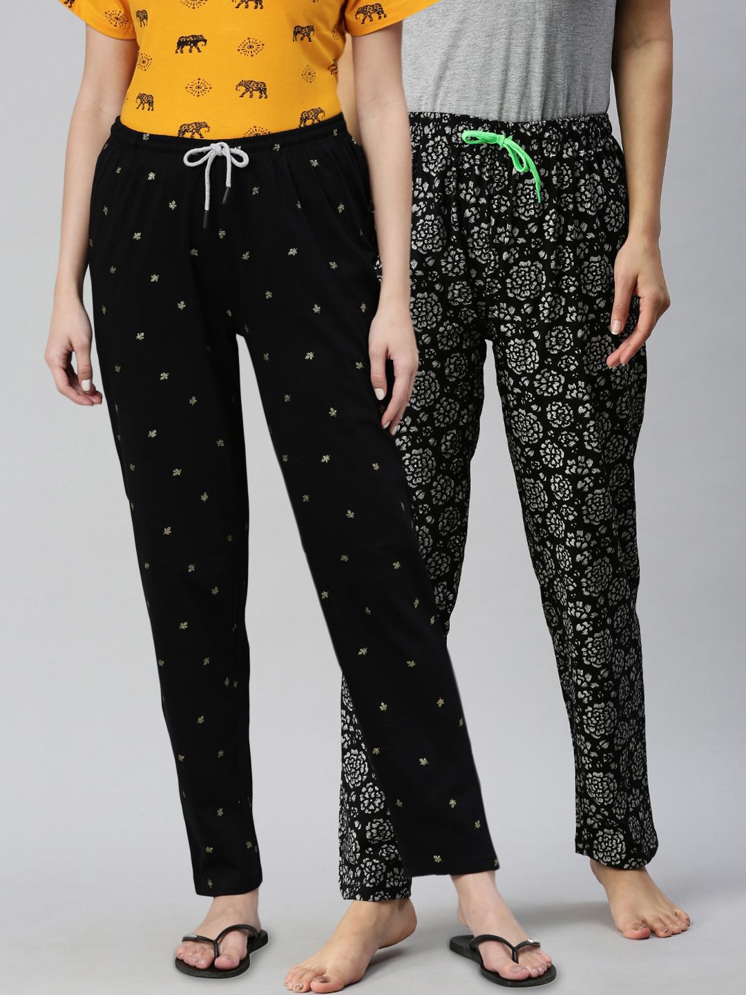 Kryptic Women Pack of 2 100% Cotton Printed Lounge Pants Price in India