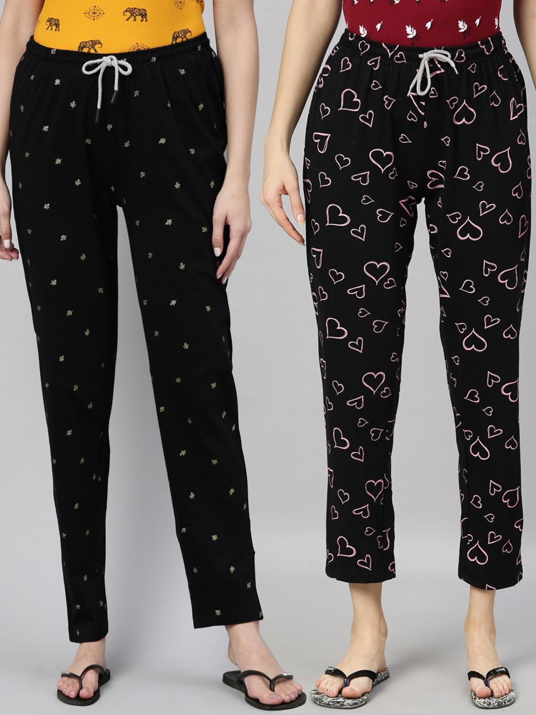 Kryptic Women Pack of 2 Black Printed Pure Cotton Lounge Pants Price in India