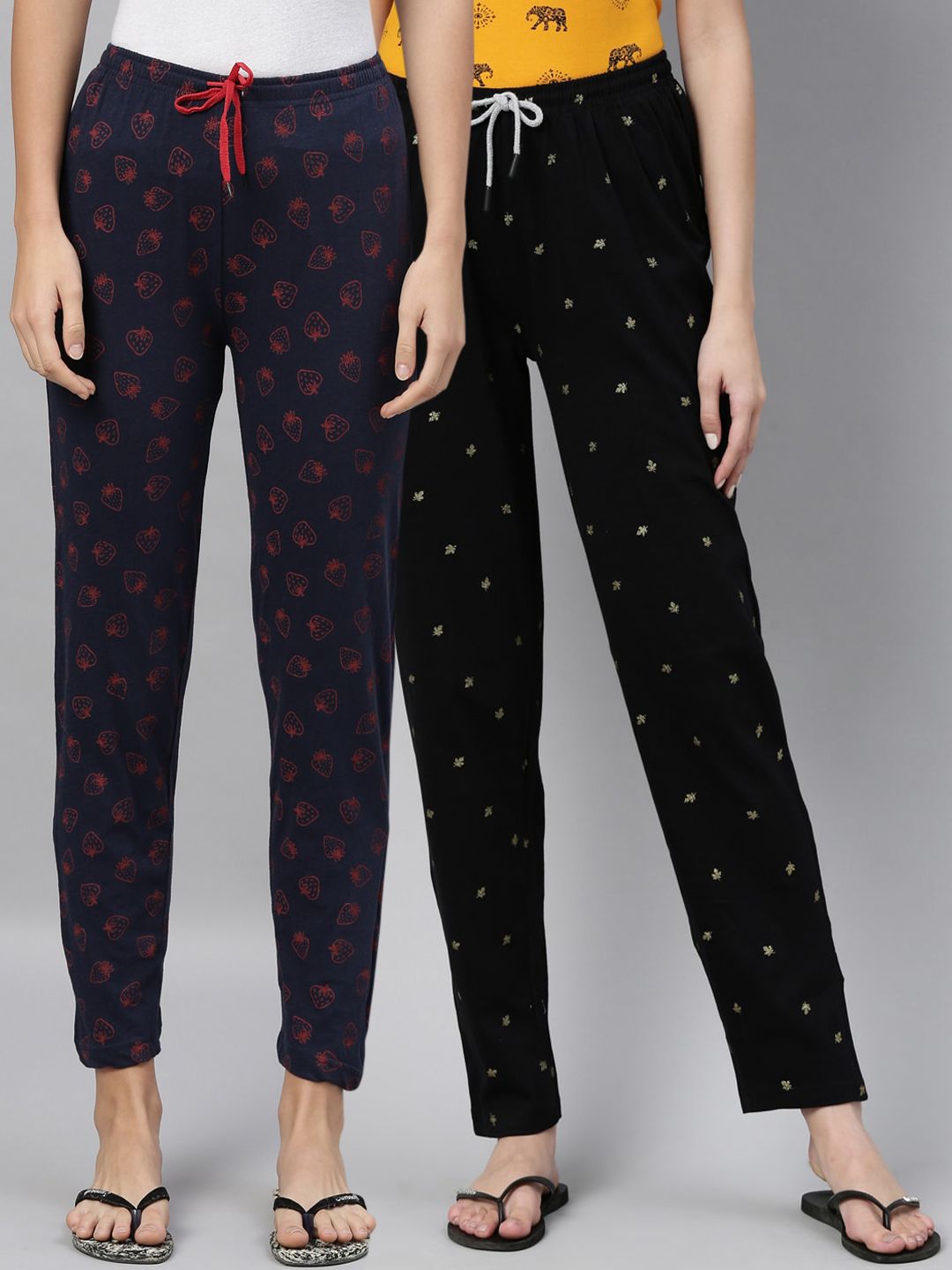 Kryptic Women Black & Navy Blue Pack of 2 Pure Cotton Lounge Pants Price in India