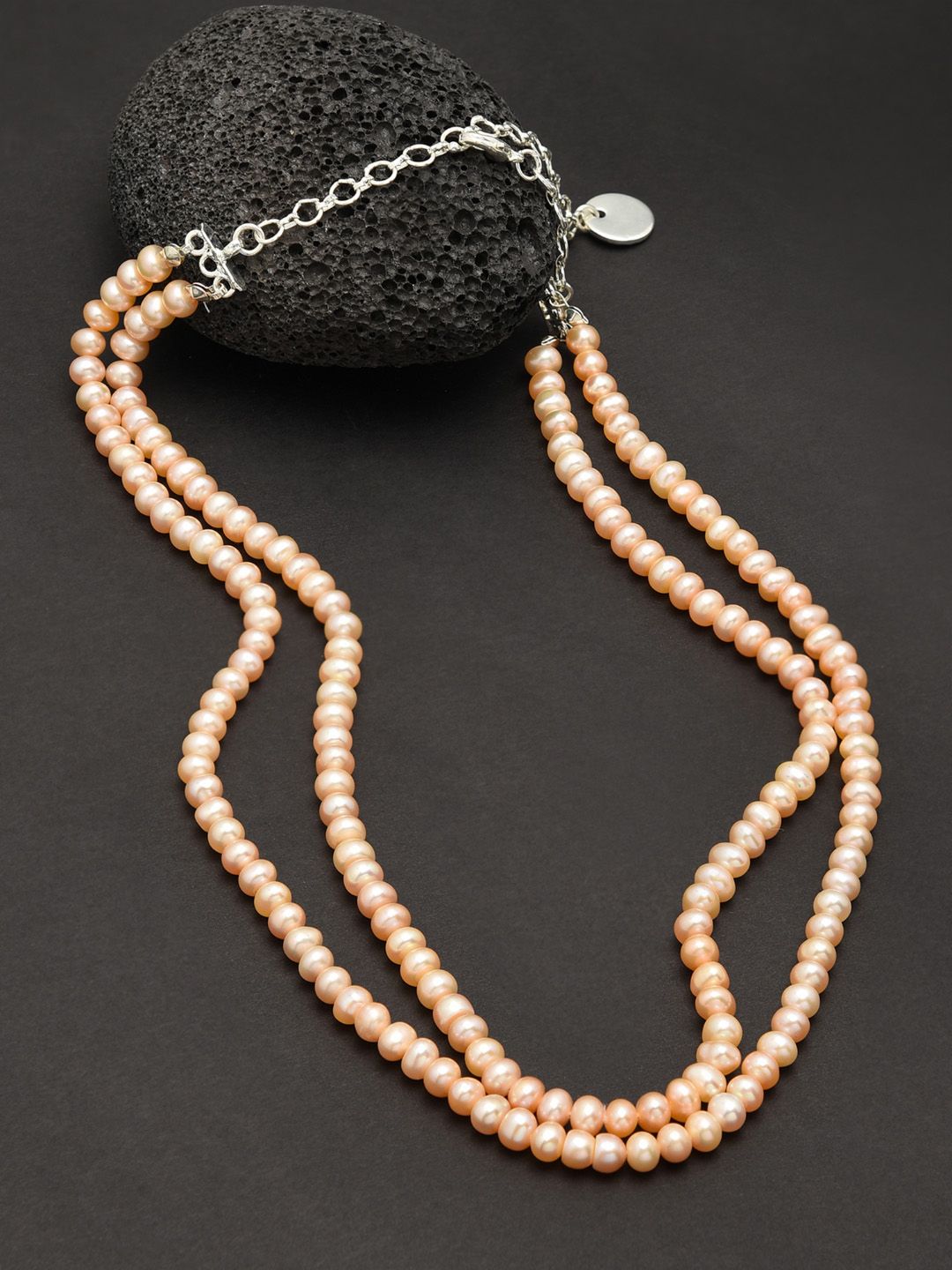 Zaveri Pearls Peach-Coloured Silver-Plated Freshwater Pearl Layered Necklace Price in India