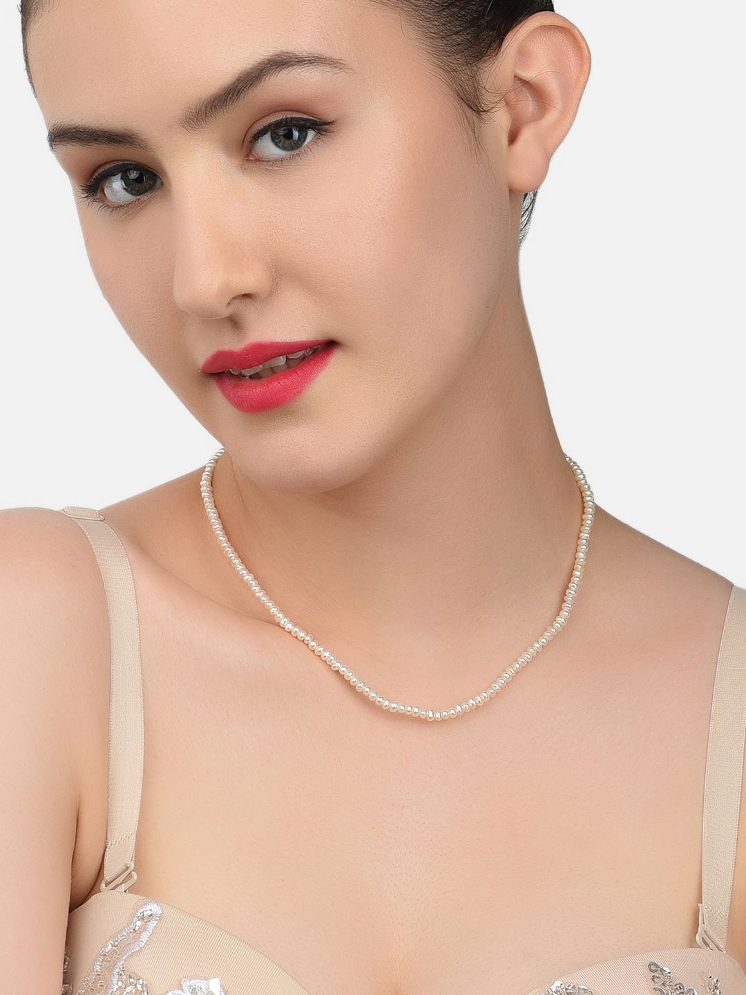 Zaveri Pearls Gold-Toned & Off White Freshwater Button Pearls AAA+ Quality Necklace Price in India