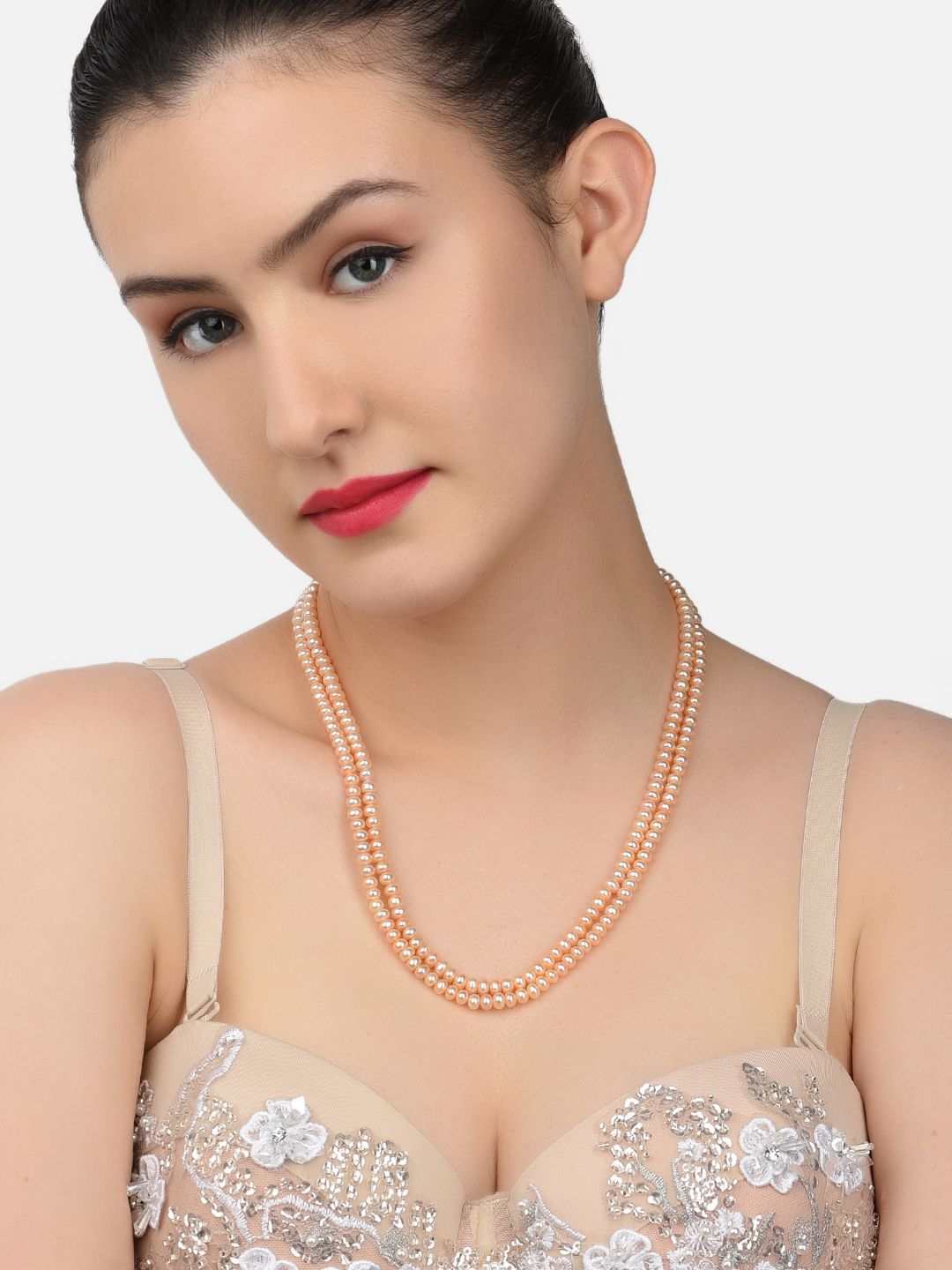 Zaveri Pearls Women Peach-Coloured Freshwater Pearl Layered Necklace Price in India