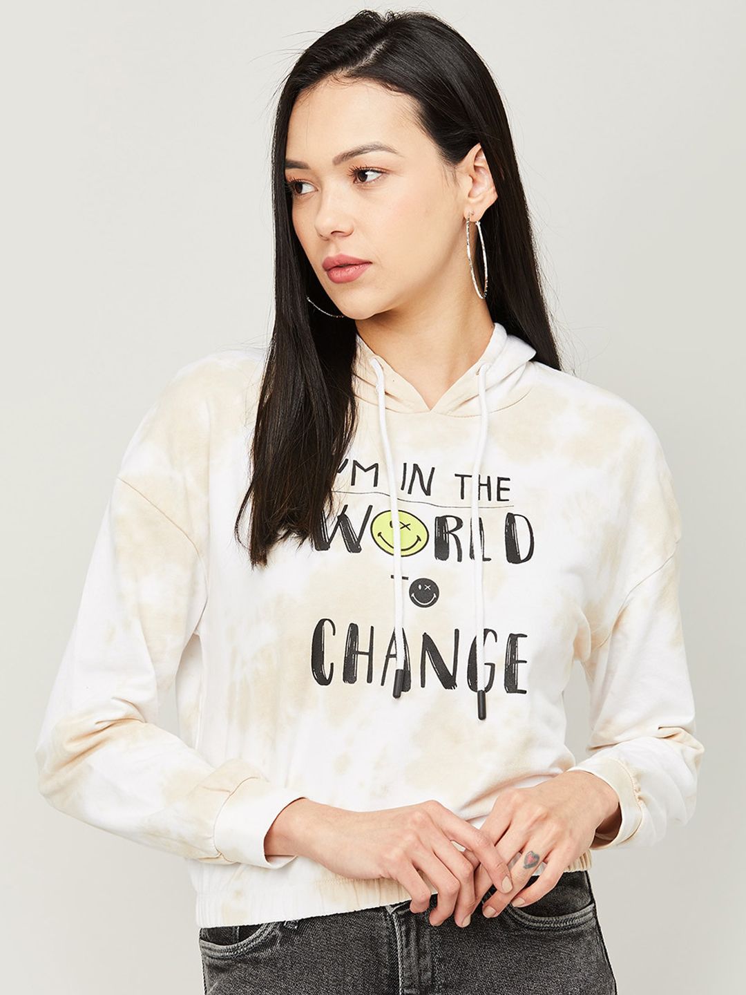 SmileyWorld Women Off White Printed Sweatshirt Price in India